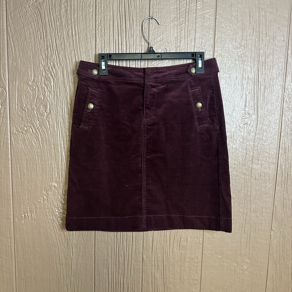 Talbots Women Corduroy Pencil Skirt Sz 4 Petite Burgundy Gold Preppy School Girl